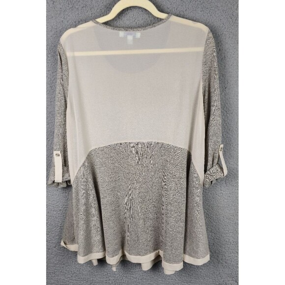 She + Sky Tunic Top Womens M Gray Beige Knit Semi Sheer Back Roll Tab Flowy - Picture 13 of 13